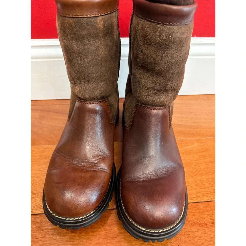 UGG Sunburst Tall Boots Womens Brown Leather Suede‎ Shearling Lined 8